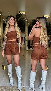 Conj. Sued Cropped/Short 5 Estrelas !