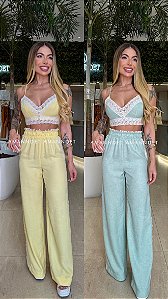 Conj. Cropped/Calça Renda Tule 5 Estrelas !
