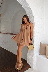 Vestido Crepe Aplicações/Busto 5 Estrelas !
