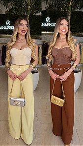 Conj. Cropped/Corset Calça Pantalona 5 Estrelas !