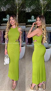 Vestido Longo Slim Com Detalhe na Cintura Open !