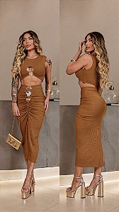 Conj. Cropped Aviamento/Saia Midi Drapeada Open !