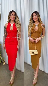 Vestido Midi Cut-out Com Fenda Lateral Open !