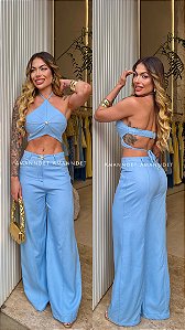 Conj. Cropped Estrela/Calça Barrel 5 Estrelas !