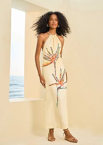 Vestido Longo Decote Costas/Aviamento Estampado Open !