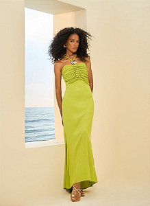 Vestido Longo Frente Única Com Busto Drapeado Open !