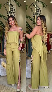 Conj. Viscolinho Cropped/Calça Com Argolas Open !