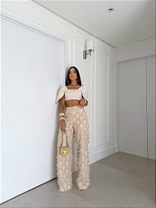 Conj. Linho Cropped/Calça Alto Relevo 5 Estrelas !