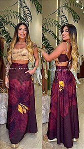 Conj. Cropped Corda/Saia Longa Evasê Flora Bela !