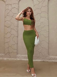 Conj. Ipanema Tricot Cropped Amarração/Saia Longuete !