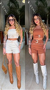 Conj. Alfaiataria Cropped/Shorts Fivela 5 Estrelas !