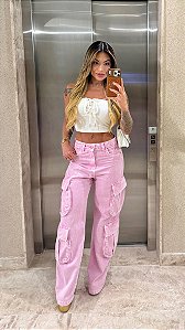 Calça Jeans Cargo Rosa !
