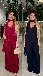 Conj. Body Crepe/Faixa Lenço/Calça Wide Leg Textura Maquinetada 5 Estrelas !