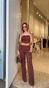 Conj. Sued Pérolas Cropped Corset/Calça Flare !