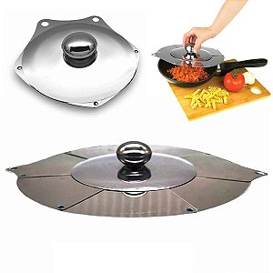 Tampa de Panela Inox Retratil Ajustavel Universal Frigideira Cozinha Preparo Aumenta Diminui Tamanho Resistente