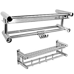 Suporte Organizador Prateleira Inox 50cm Banheiro Cozinha Porta Tempero Condimento Shampoo Condicionador Gancho