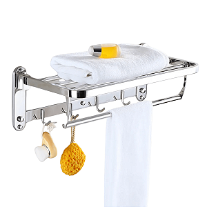 Toalheiro Varal Inox Dobravel Prateleira Suporte Gancho Luxo