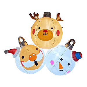 Bola de Natal Inflável Gigante Trio Papai Noel Com Rena e Boneco de Neve Decoração Natalina