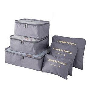 Kit 6 Sacos Bolsas Organizador Mala Roupas Bagagem Viagem Cinza (6619)