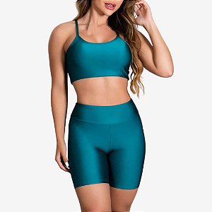 CONJUNTO BRILHO VERDE PETROLEO  (BERMUDA ALTURA MÉDIA E TOP COM BOJO)