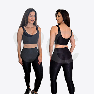 CONJUNTO CANELADO DE COMPRESSÃO PRETO