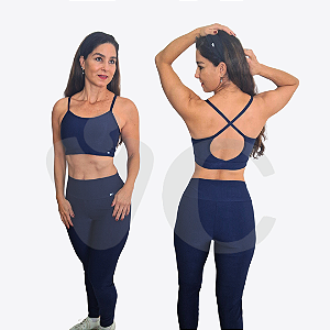 CONJUNTO CANELADO ALÇA CRUZADA AZUL MARINHO