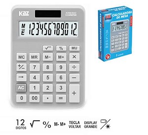 CALCULADORA DE MESA 12 DIG CINZA KZ8838CZ - Kaz