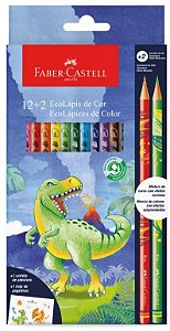 Lápis De Cor 12 Cores + 2 Misturinha Dinossauros Faber Marcação Colorido