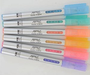 Caneta Pincel Marca Texto 6 Cores Pastel Efeito Glitter Kaz Cor Azul