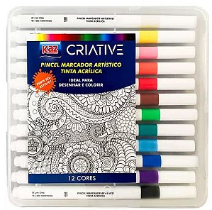 Pincel Marcador Artistico Tinta Acrílica 12 Cores Criative