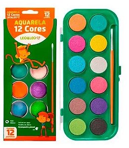 Tinta Aquarela 12 Cores + Pincel - Leo Leo