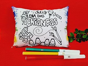 Almofada Para Colorir 15x20 cm + 6 Canetinhas Laváveis