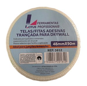 Fita Telada Adesiva Trançada Para Drywall Gesso Junta Trincas Isopor 90 M X 48 MM Lotus Profissional