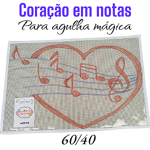 Talagarça desenhada coração em notas 60/40 para agulha mágica