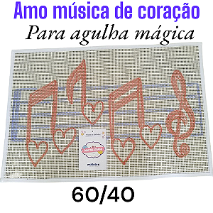 Talagarça desenhada amo música de coração 60/40