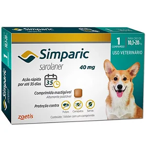 Antipulgas Simparic 10 a 20kg Cães 40mg 1 comprimido