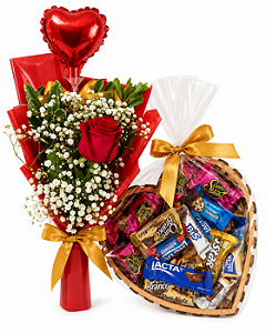 Solitário de Rosas com Coração de Chocolate