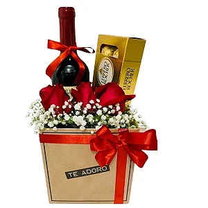 Box Rosas Com Vinho