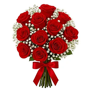 Buquê De 12 Rosas Vermelha Com Gipsofila