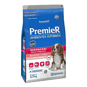 Ração Premier Ambientes Internos Dermacare Cães Adultos Raças Pequenas Salmão 2,5 kg