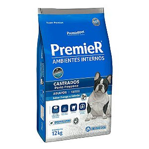 Ração Premier Ambientes Internos Cães Castrados Adultos Frango e Salmão 12 kg