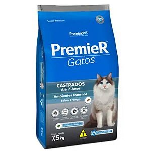 Ração Premier Ambientes Internos Gatos Castrados Até 7 anos Frango 7,5 kg