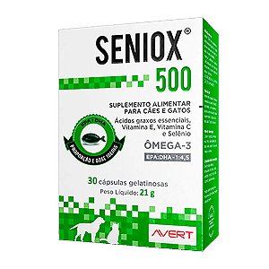 Suplemento Alimentar Seniox 500 mg para Cães e Gatos 30 cápsulas