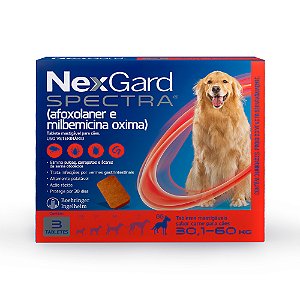 NexGard Spectra Antipulgas e Vermífugo Cães 30,1kg a 60kg 3 tabletes