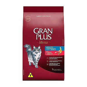 Ração GranPlus Menu Gatos Adultos Castrados Carne e Arroz 3 kg