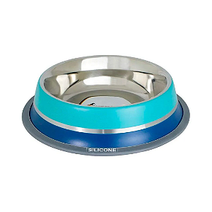 Comedouro Inox Duas Cores Dual Azul G