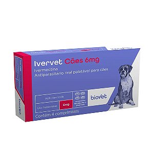 Antiparasitário Ivervet Cães 6mg Biovet 4 comprimidos