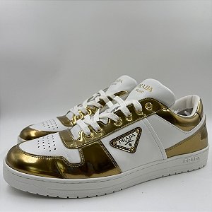 PRADA DOWNTOWN LEATHER LOW TOP PLATINUM GOLD