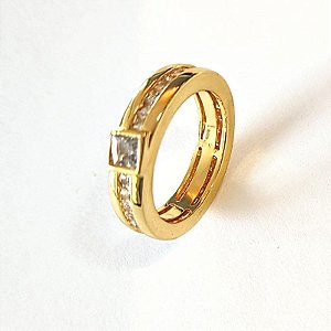 Anel aliança luxo com incrustações de zircônias quadradas | Modelo Absolute