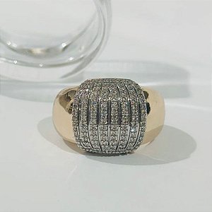 ANEL ARO OVALADO BANHO ROSÊ COM DETALHE CENTRAL EM RÓDIO BRANCO E CRAVEJ. DE ZIRCONIAS Nº 21  18K